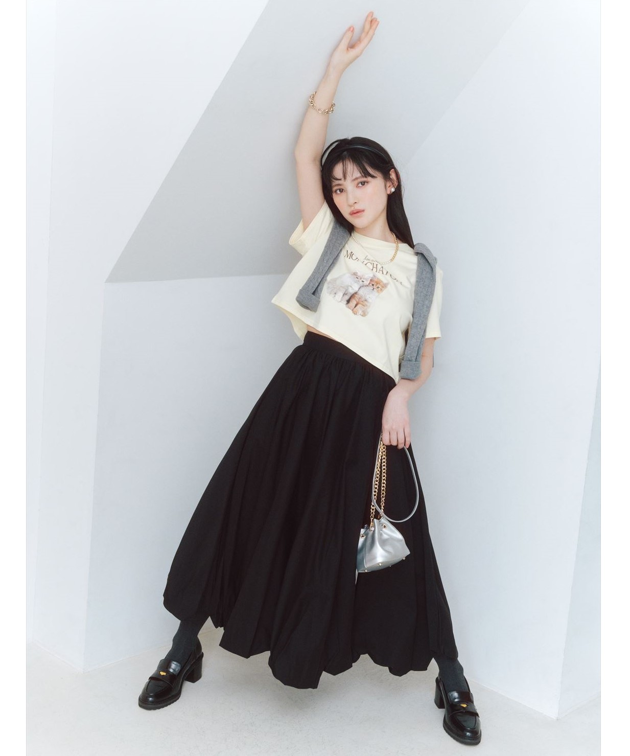 marai ドット チュール アシンメトリー スカート レディース 黒